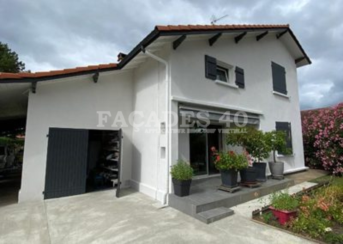 Maison moderne avec garage et plantes