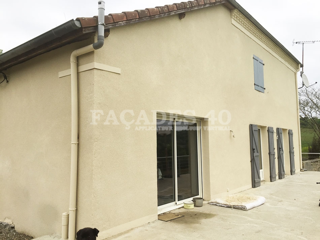 Façades 40 maison jaune fenêtre porte gouttière chat