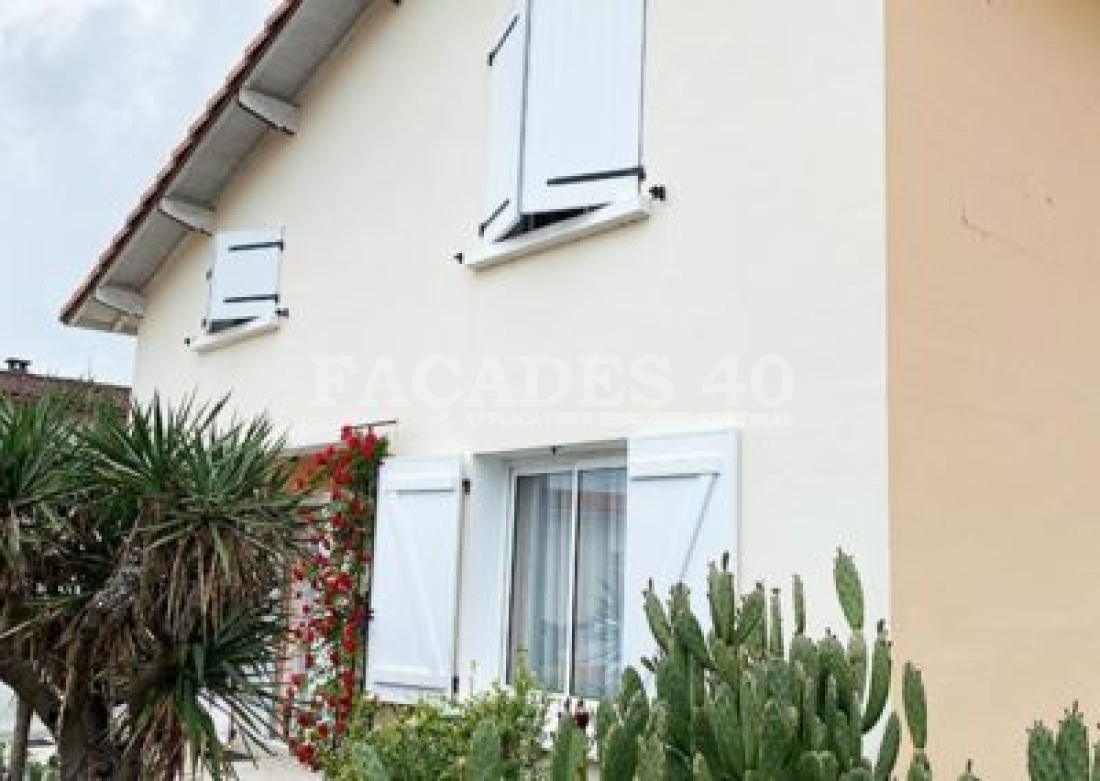 Façades 40 : Maison blanche avec volets et plantes